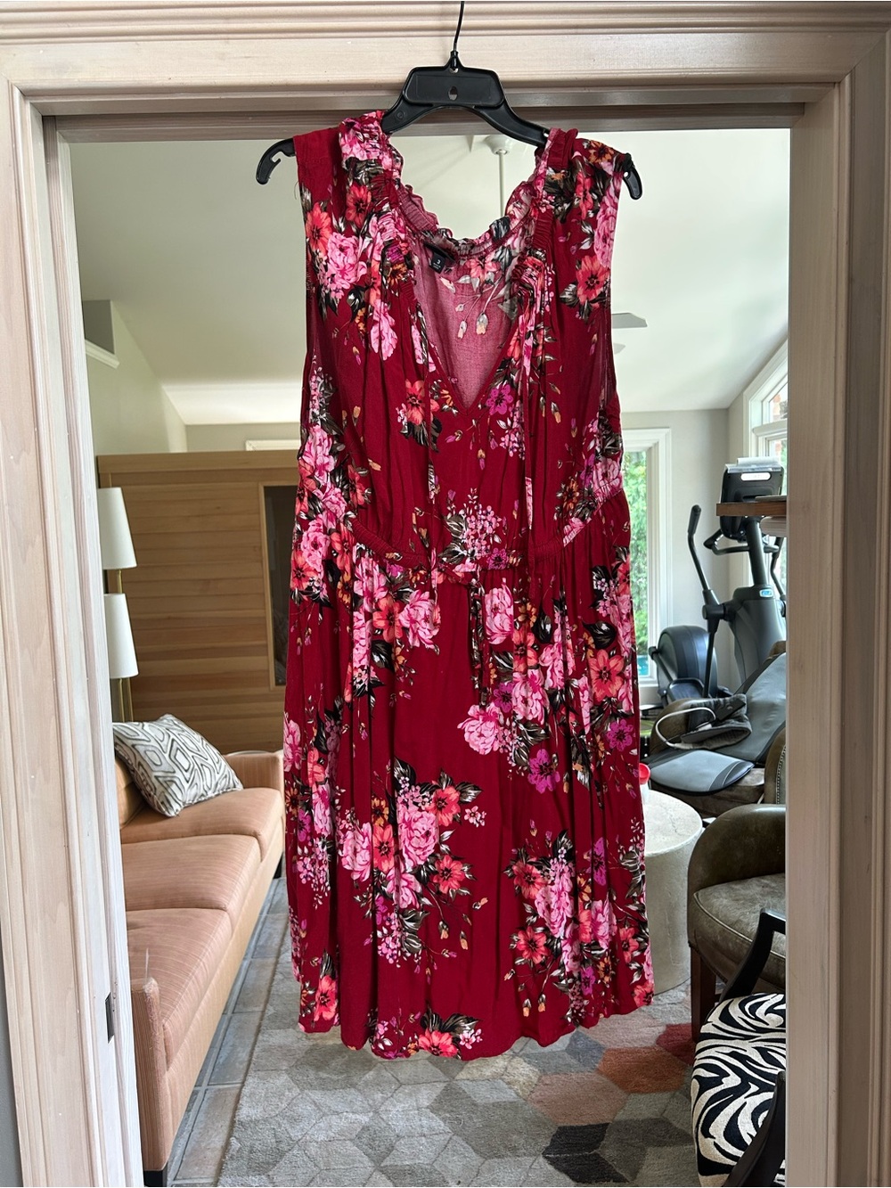 torrid Red Floral V-Neck Midi Dress with Pink Blooms - Picture 1 of 2
